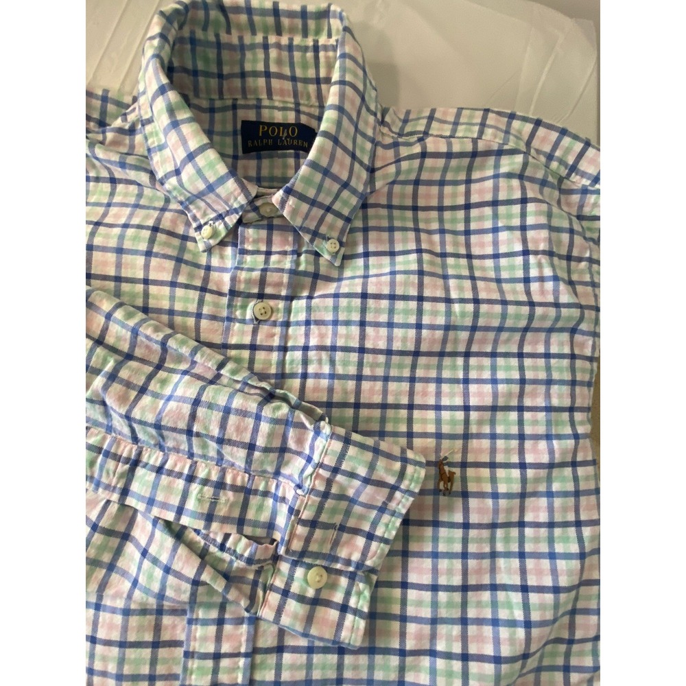 Ralph‎ Laurent Polo Long Sleeve Button Down Dress Shirt-Pastel Plaid-Size LT